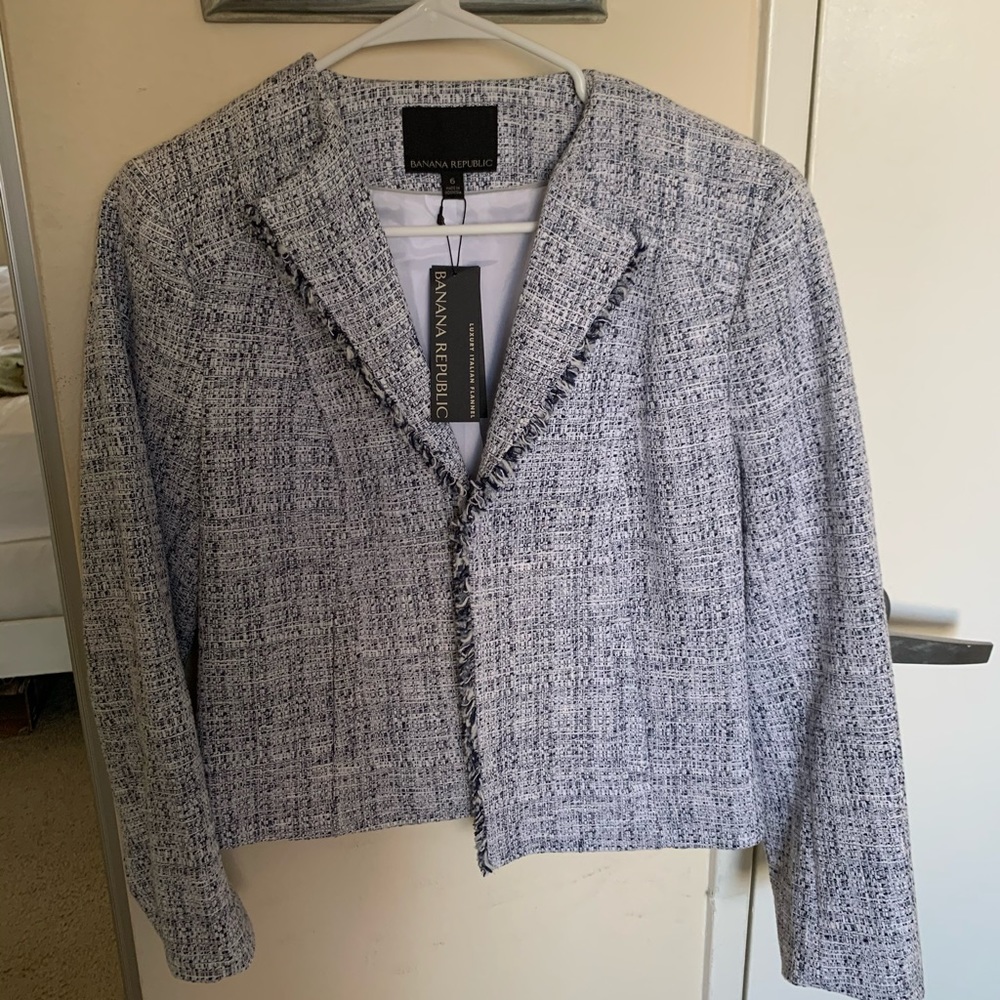 Navy and White Tweed Style Blazer